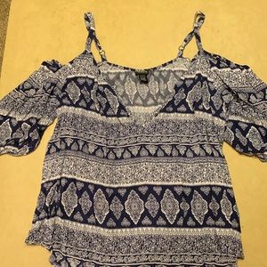 Navy Blue and White off-shirt blouse